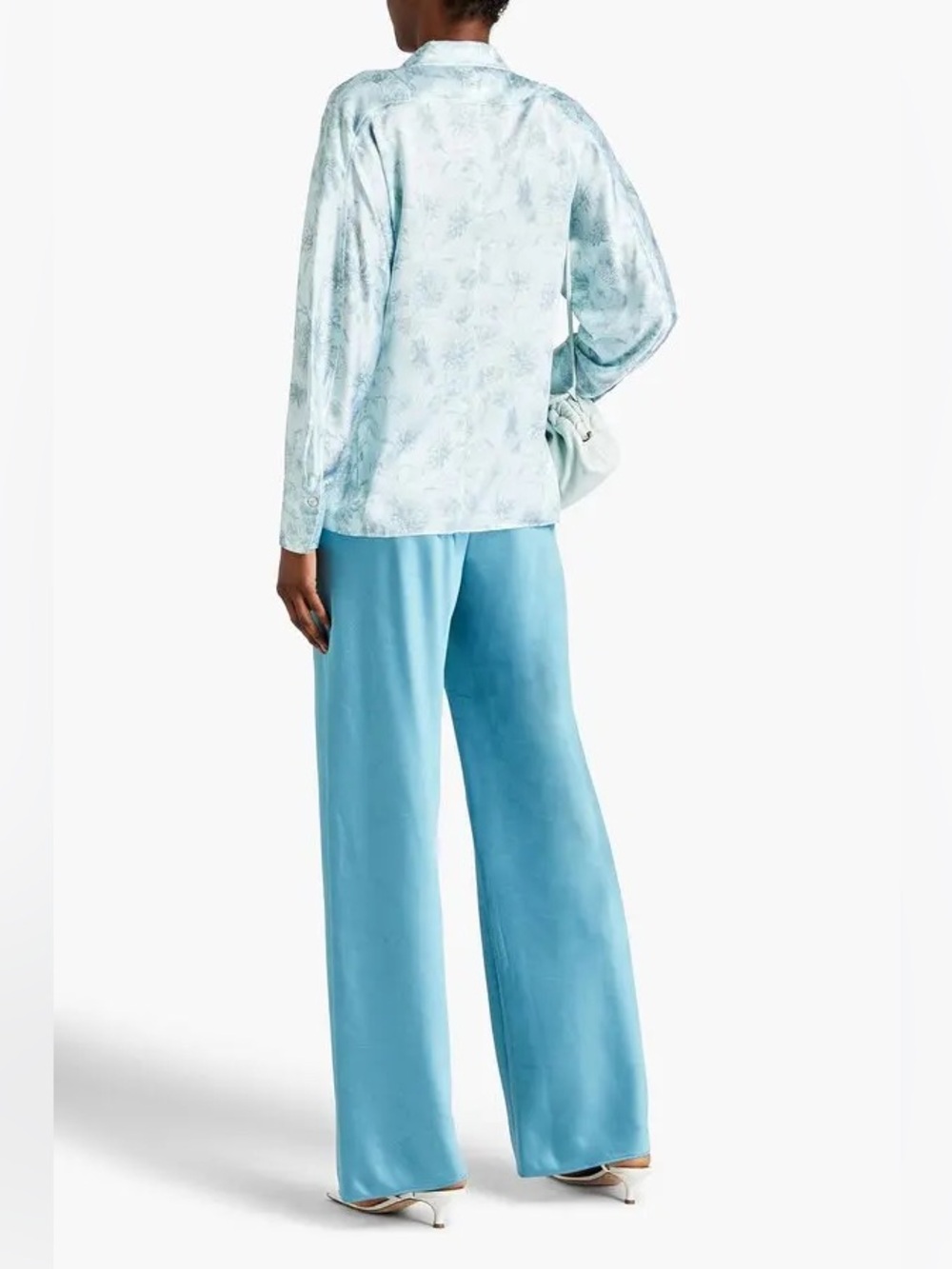 Vince Fluid Bias Satin Trouser Pants High Waist Wide Lg Deep Lagoon quiet luxury - Picture 5 of 6